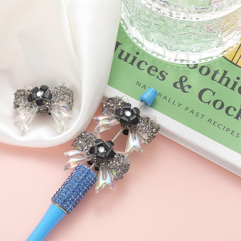 Wholesale 10pcs Heavy Diamond Cherry Blossom Bow Straight Hole Loose Beads